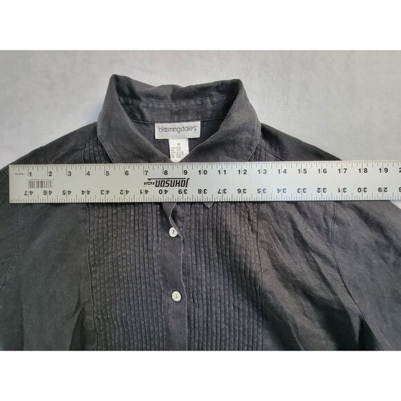 Bloomingdales Womens Black Button-Up Pintuck Linen Shirt Size 1X Long Sleeves - Picture 4 of 7